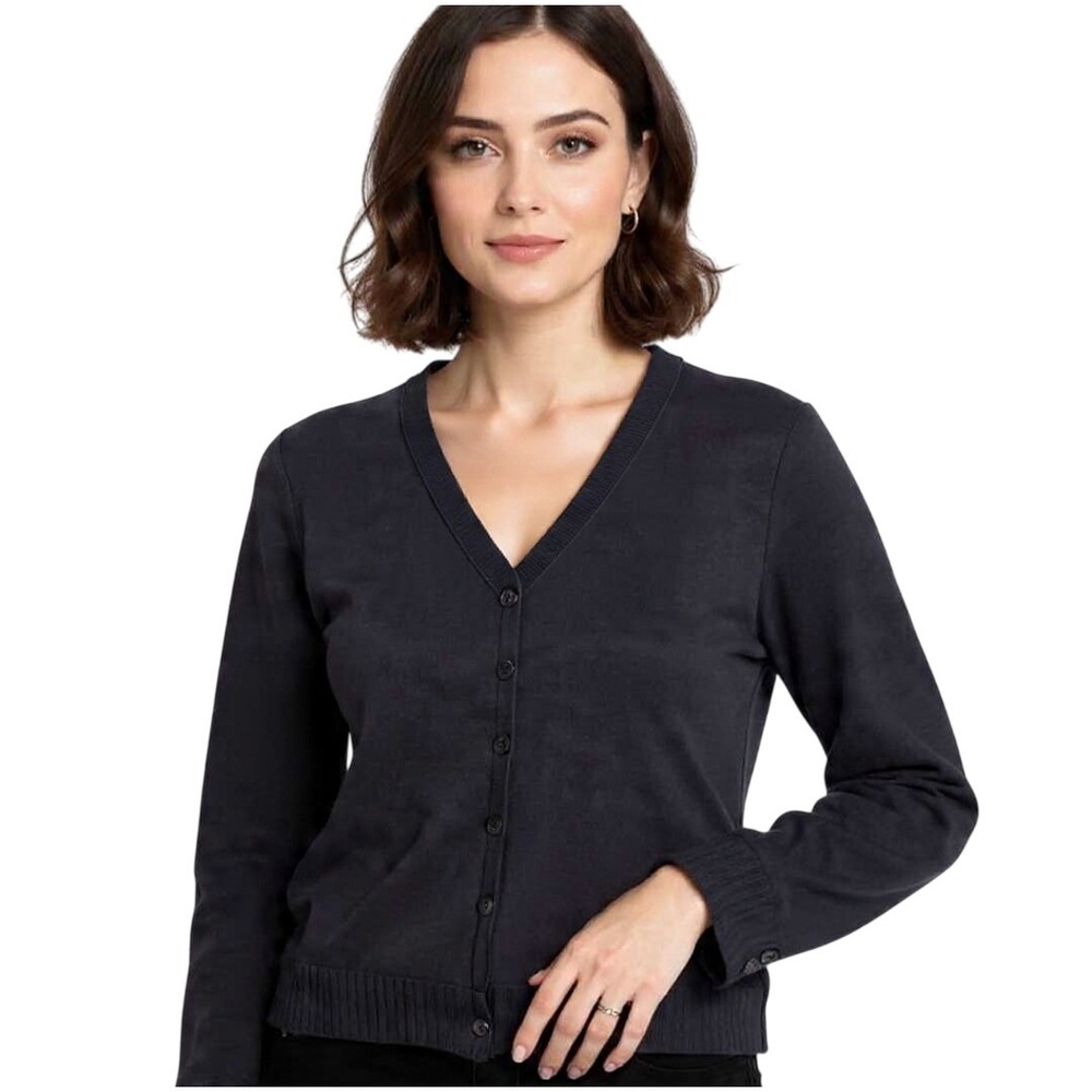 Vintage 90s Talbots XL Black Rayon/Nylon Button-Up Cardigan Sweater